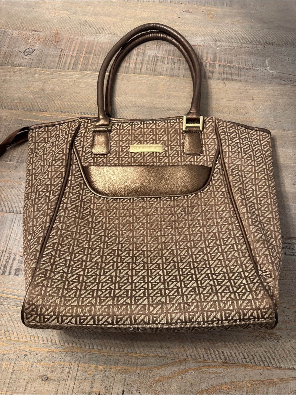 Anne Klein Metallic Brown Logo-Print Tote
